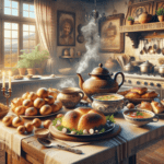 Traditional Ashkenazi dishes served on a rustic wooden table