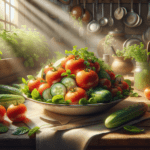 Colorful bowl of fresh Israeli salad with tomatoes and cucumbers