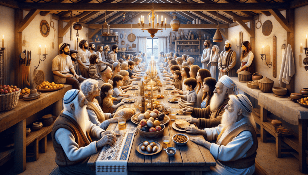 Traditional Israeli family gathering around a festive table