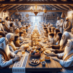 Traditional Israeli family gathering around a festive table