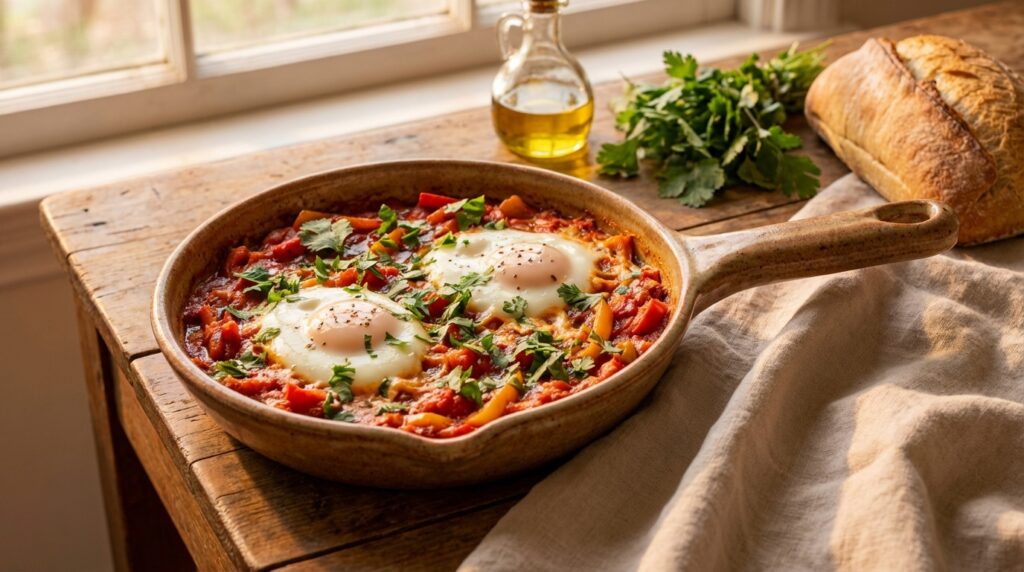 Image illustrating:Authentic Israeli Shakshuka