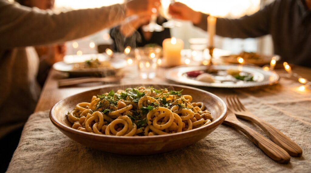 Image illustrating:Chickpea Pasta Delight for Passover