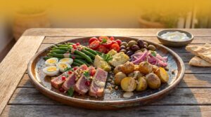 Image illustrating:Deconstructed Nicoise Salad with Israeli Flair