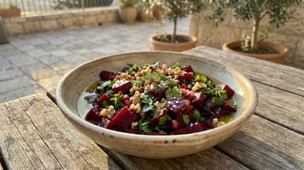 Image illustrating:Vibrant Israeli Beet Salad