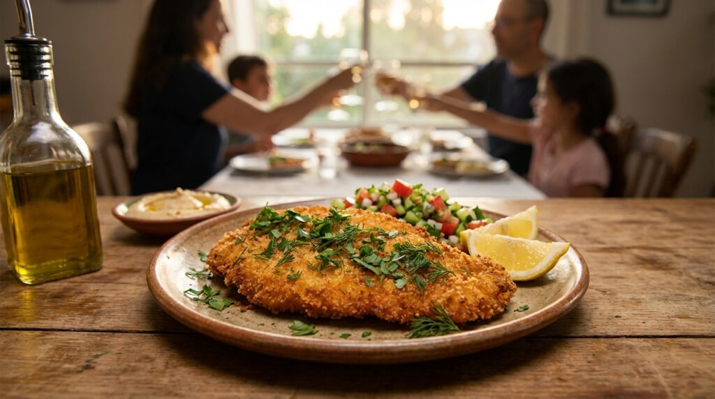 Image illustrating:Traditional Israeli Schnitzel Delight
