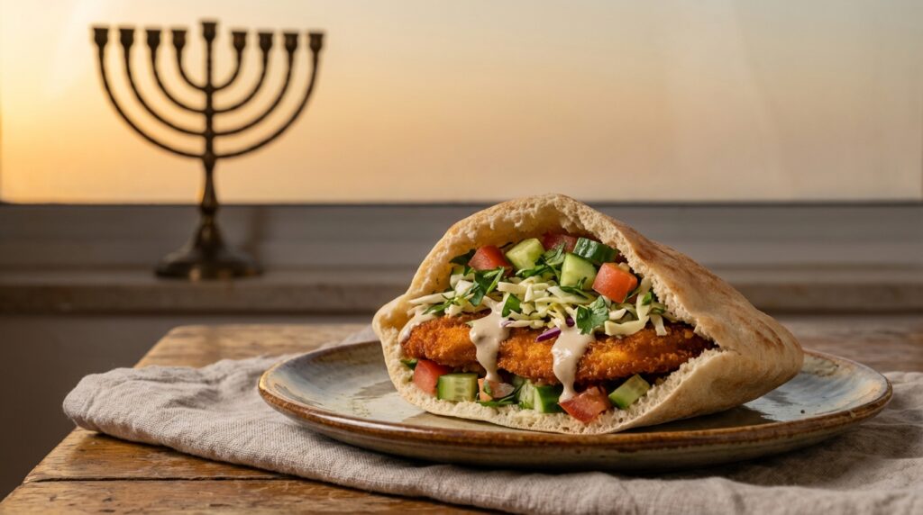 Image illustrating:Savor the Classic Israeli Schnitzel Sandwich