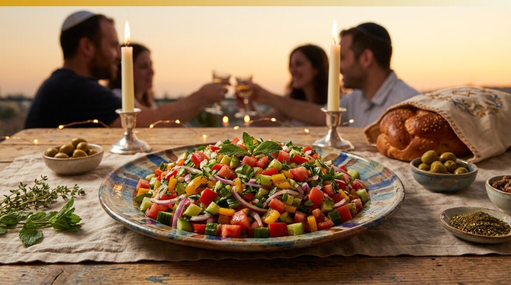Image illustrating:Vibrant Israeli Shabbat Salad
