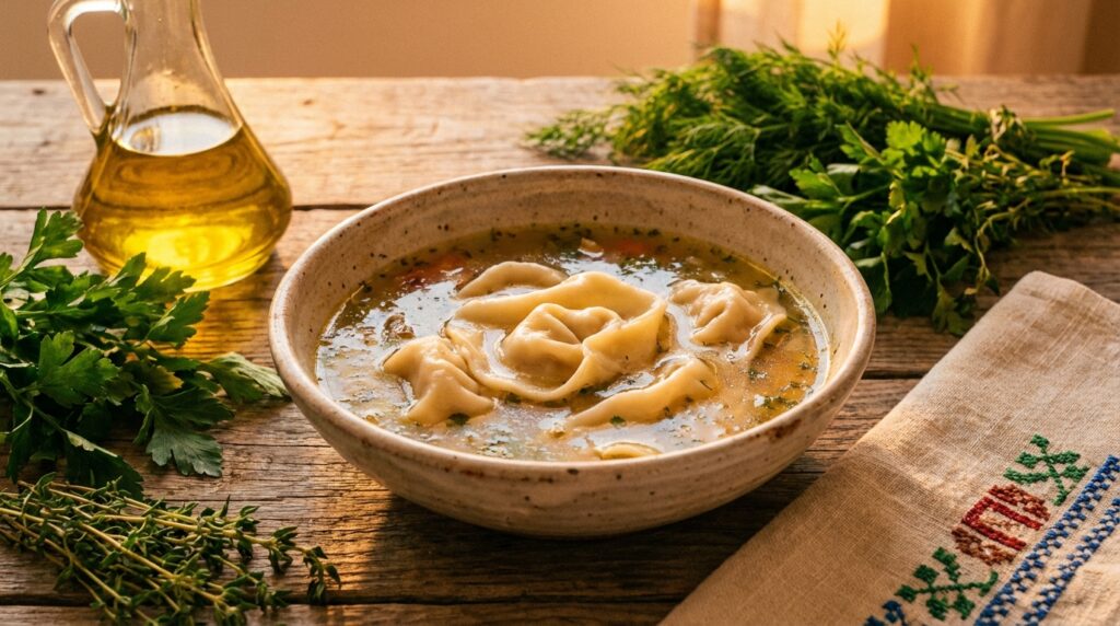 Image illustrating:Heartwarming Kreplach Soup Recipe