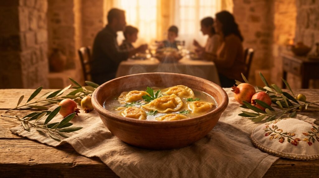 Image illustrating:Heartwarming Kreplach Soup Recipe