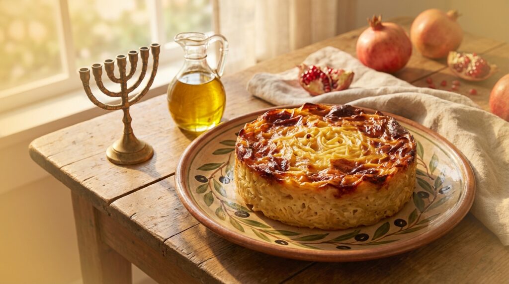 Image illustrating:Traditional Kugel for Rosh Hashanah Celebrations