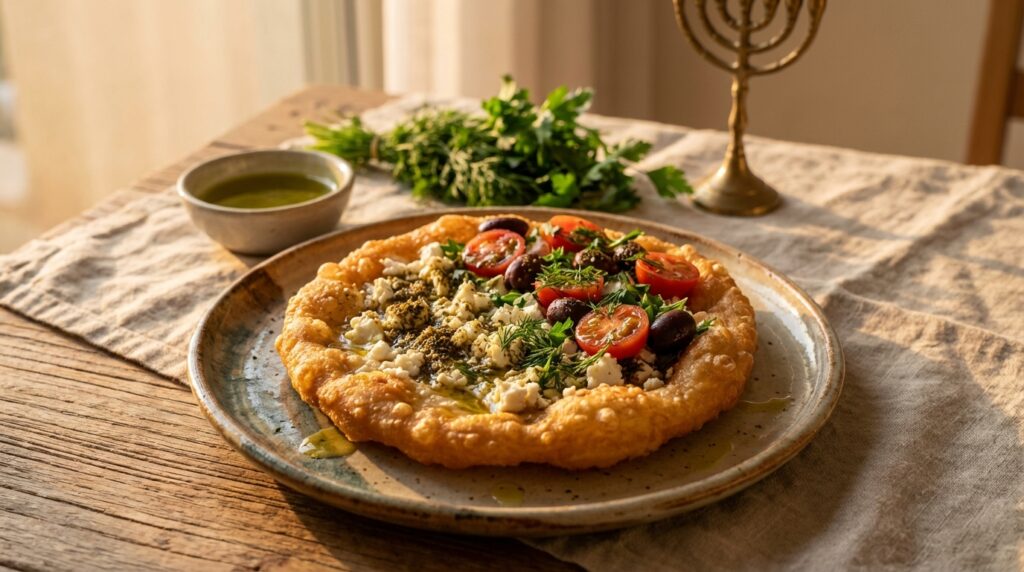 Image illustrating:Hungarian Langos with an Israeli Twist