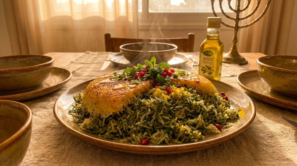 Image illustrating:Traditional Persian Green Rice Recipe