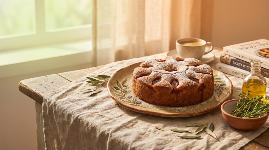 Image illustrating:Homemade Plum Jam Cake Delight