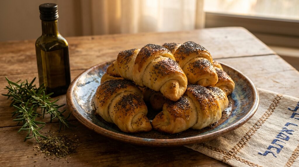 Image illustrating:Warm Poppy Seed Crescent Rolls for Family Gatherings