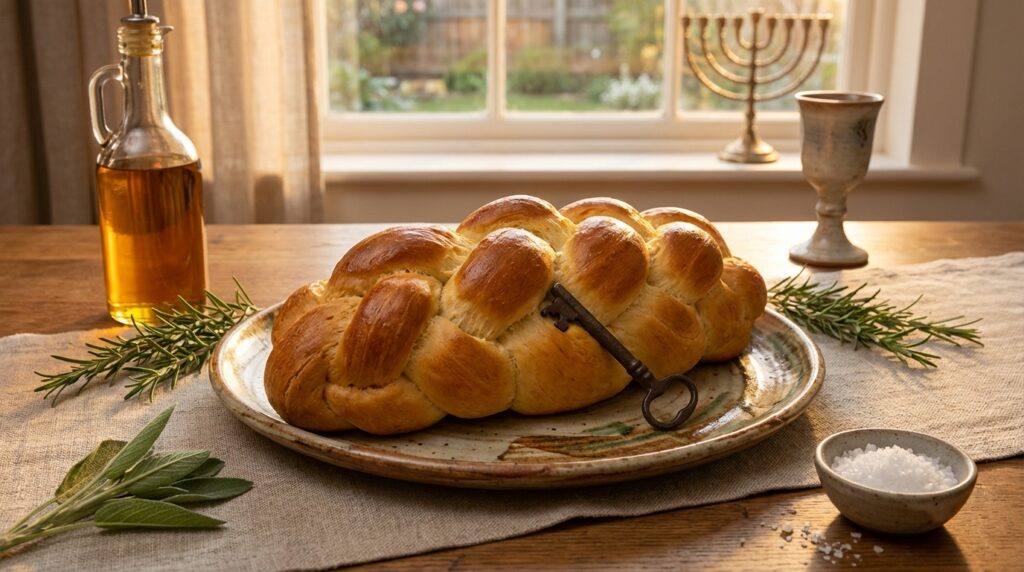 Image illustrating:Baking Shlissel Challah: A Tradition of Hope
