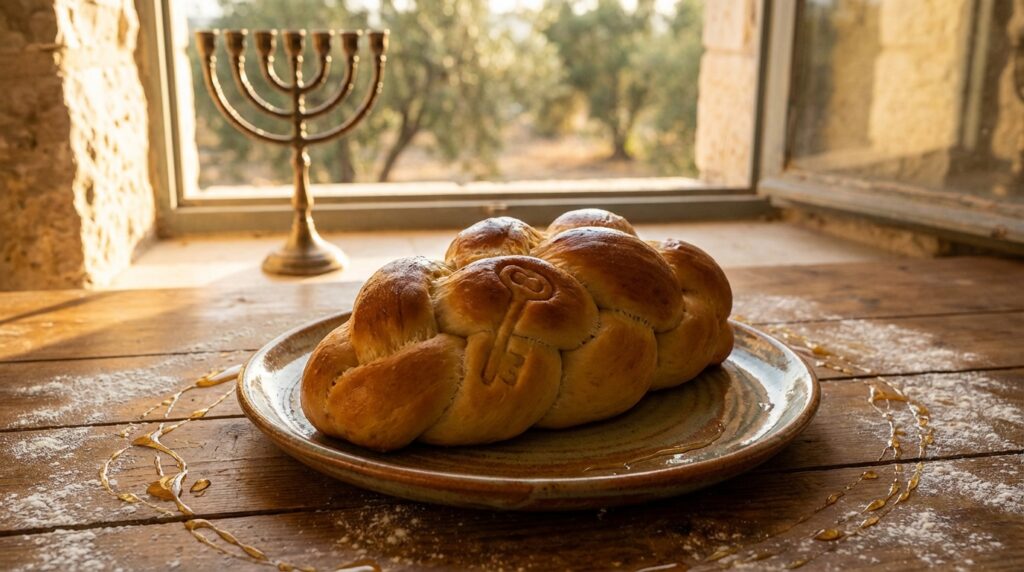 Image illustrating:Baking Shlissel Challah with Tradition and Love