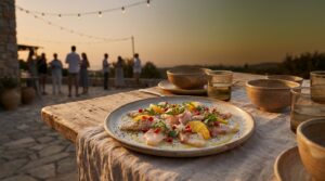 Image illustrating:Refreshing Snapper Crudo with Israeli Flavors