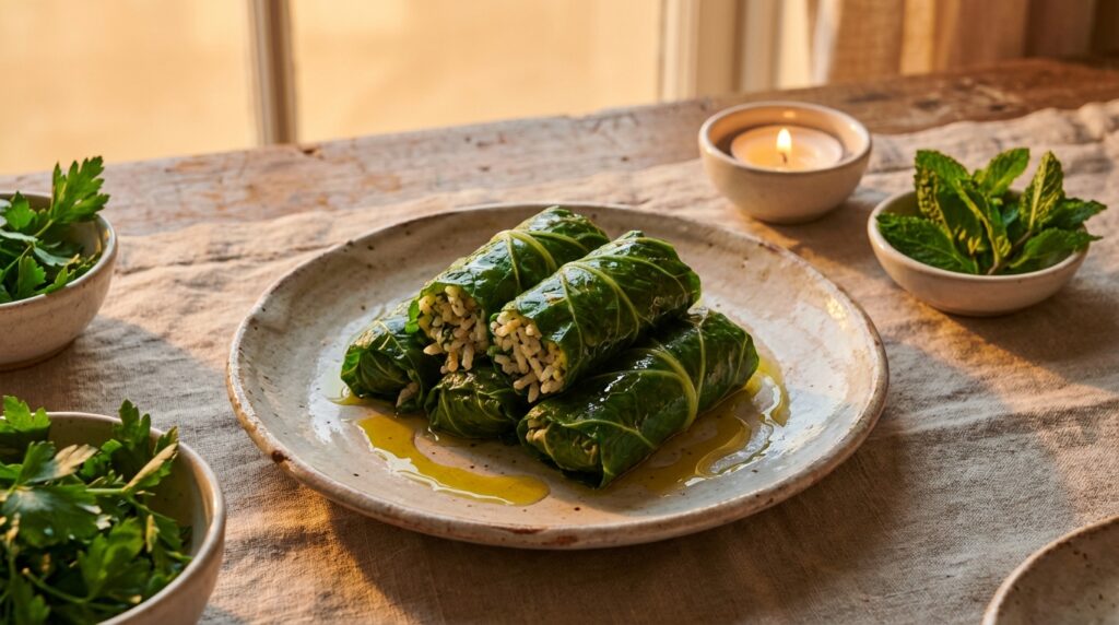 Image illustrating:Traditional Stuffed Swiss Chard Delight