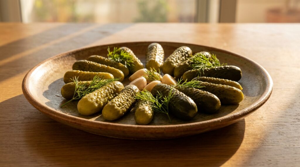Image illustrating:Homemade Israeli‑Style Pickles with Garlic and Dill