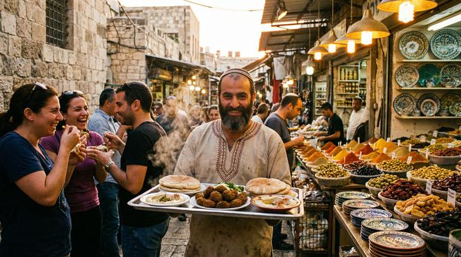 Assortment of Israeli food and beverages