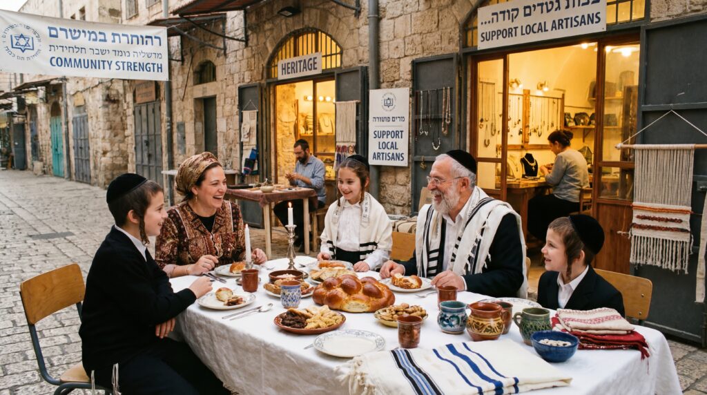 A gathering of people in a vibrant Jewish community setting