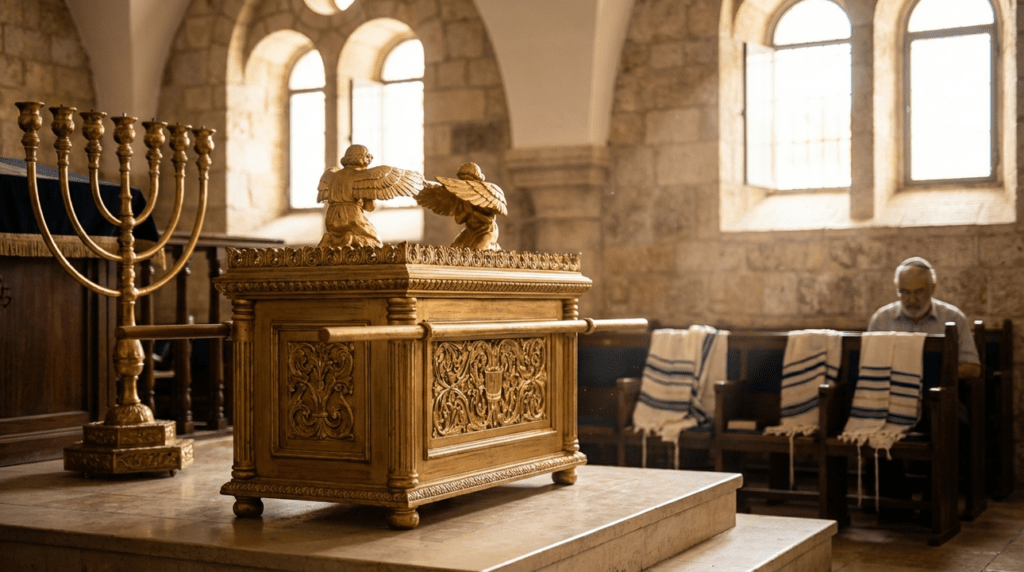 Ark of the Covenant replica in a Jerusalem synagogue.