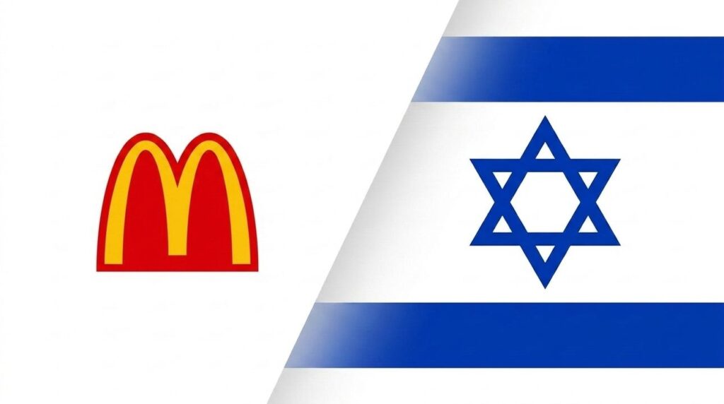 McDonald's logo merged with the Israeli flag in a graphic.