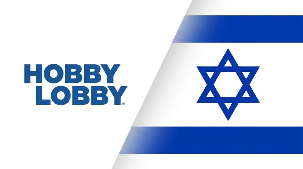 Hobby Lobby logo combined with an Israeli flag in background.