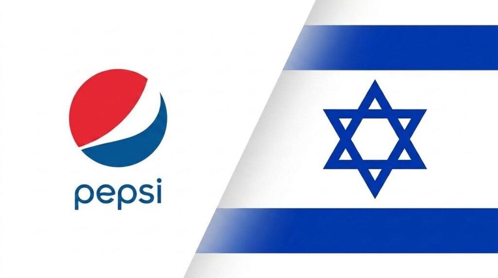 Pepsi logo merged with Israeli flag in a graphic design.