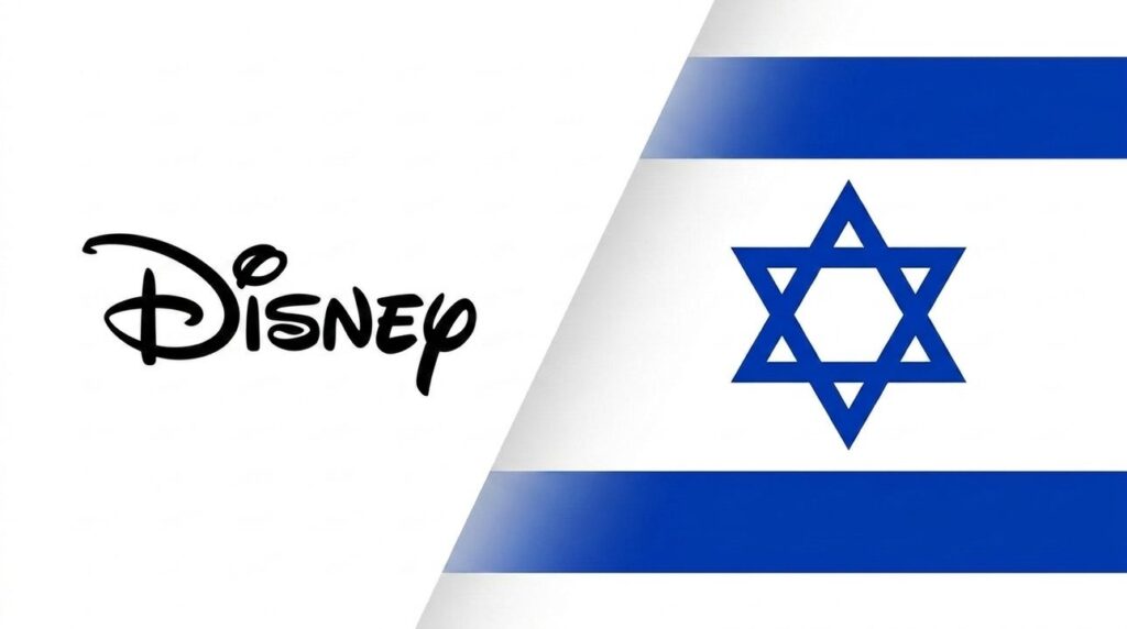 Disney logo combined with Israeli flag in a graphic layout.