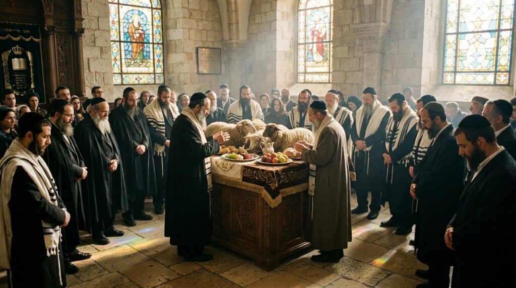 Jewish priestly consecration ceremony in a historical Jerusalem synagogue.