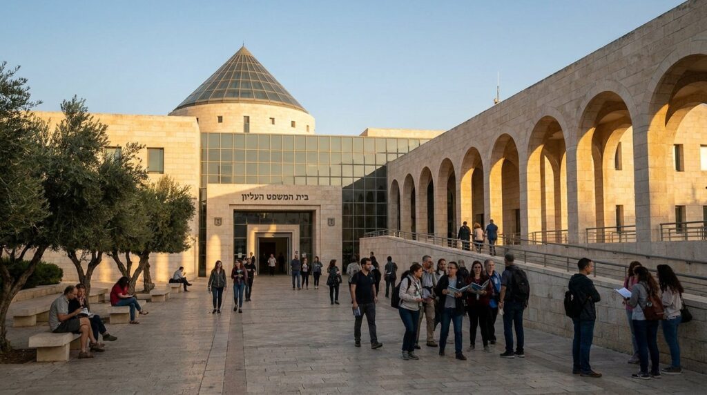 Supreme Court of Israel in Jerusalem during golden evening light.