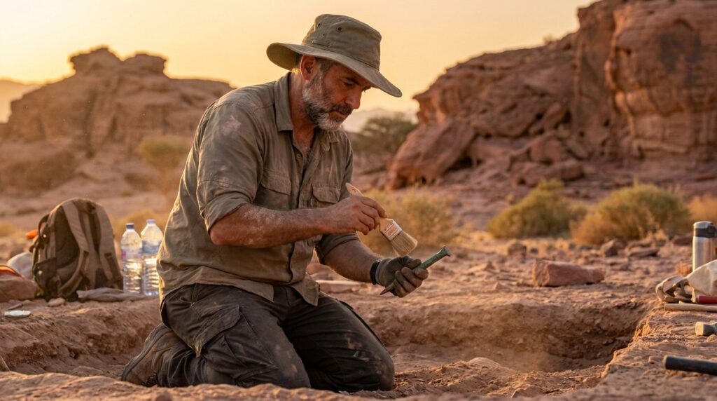 Israeli archaeologist unearths copper tool in Timna Valley desert.