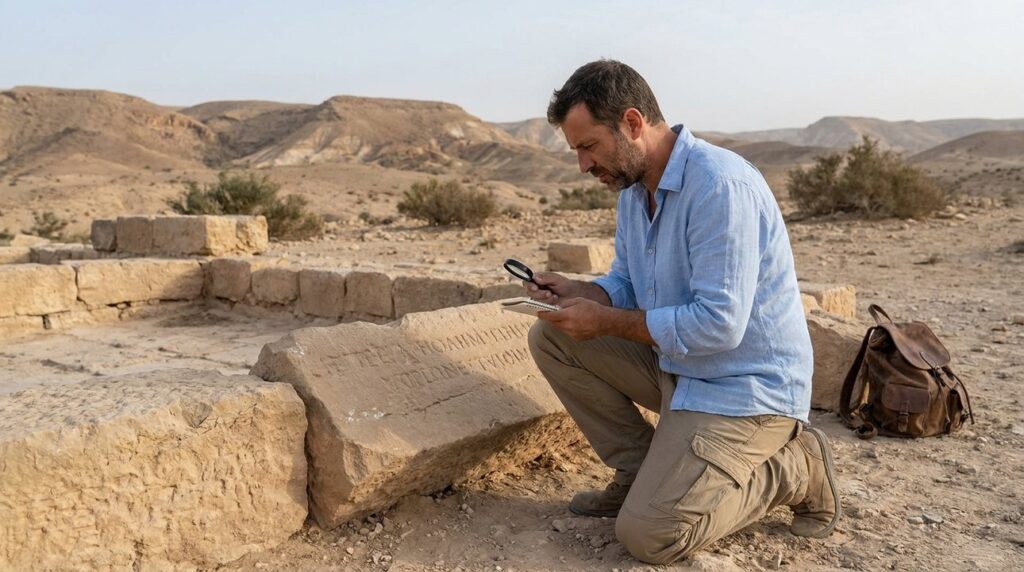 Israeli historian examines ancient ruins in the Negev desert.