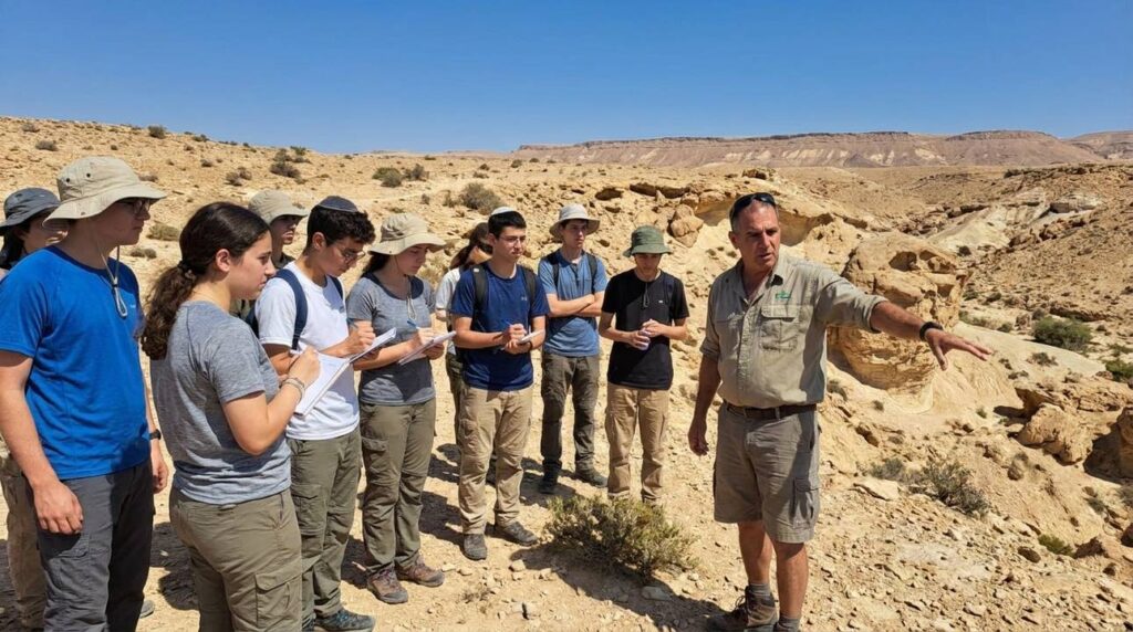 Israeli high school students on a field trip in Negev Desert.