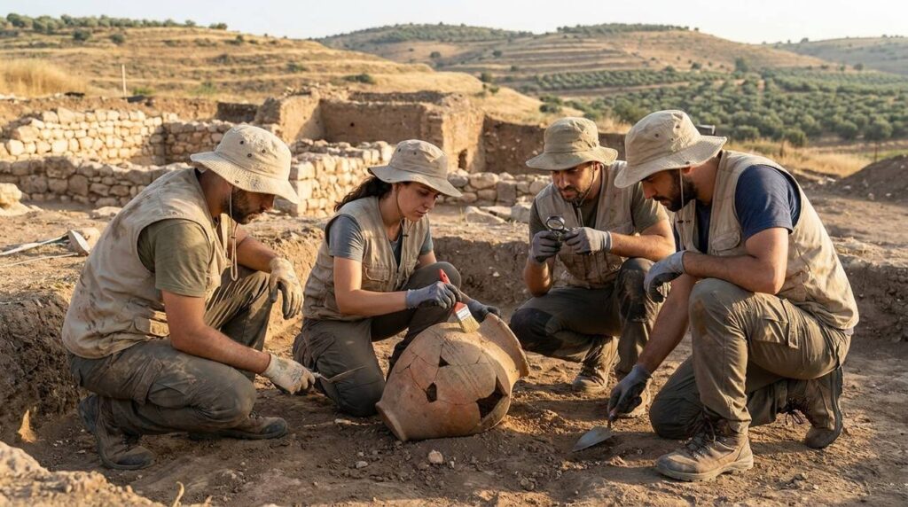 Archaeologists excavate ancient pottery and tools at Shunem dig site.