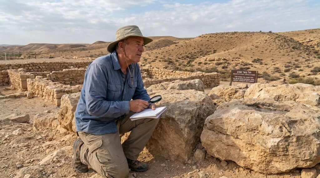Israeli historian examines ancient ruins in the Negev desert.