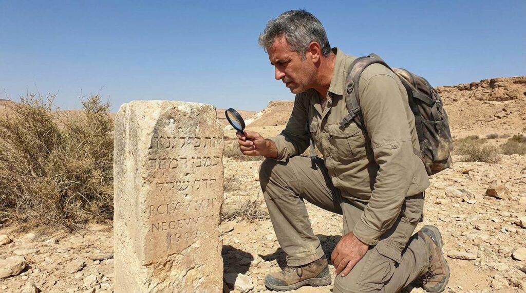 Israeli historian examines ancient inscribed stones in the Negev desert.