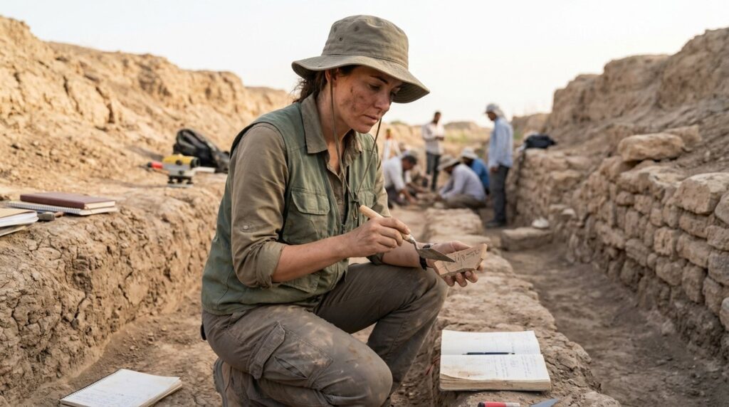 Israeli archaeologist examines ancient remnants at Babylonian canals site.