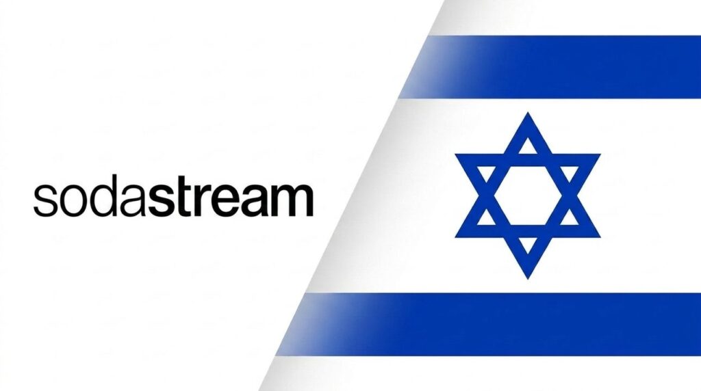SodaStream logo alongside an Israeli flag in a graphic layout.