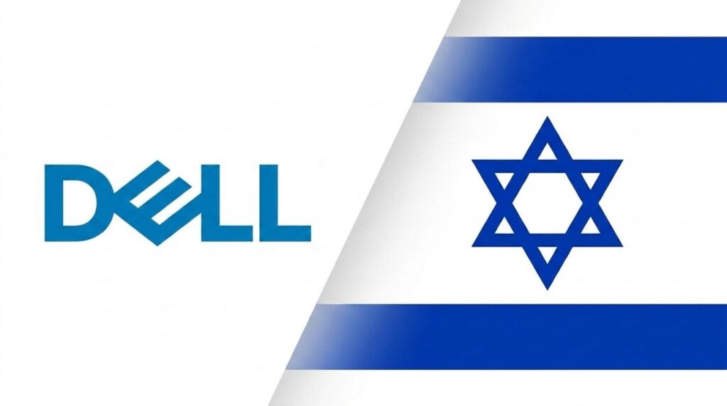 Dell logo combined with Israeli flag in a graphic layout.