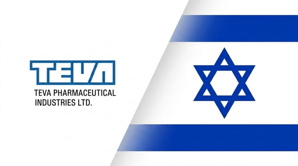 Teva Pharmaceutical logo alongside an Israeli flag, arranged graphically.