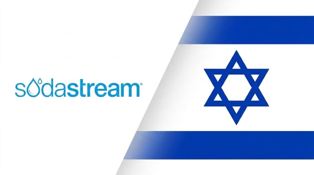 SodaStream logo combined with Israeli flag in graphic layout.