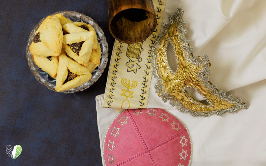 Colorful Purim masks and costumes symbolizing joy