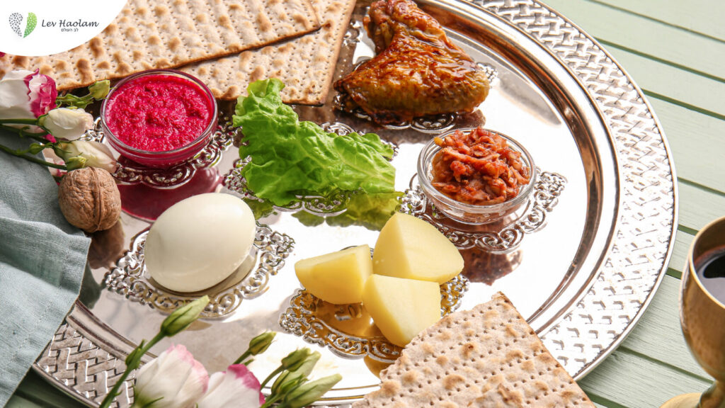 Traditional Passover Seder plate with symbolic foods