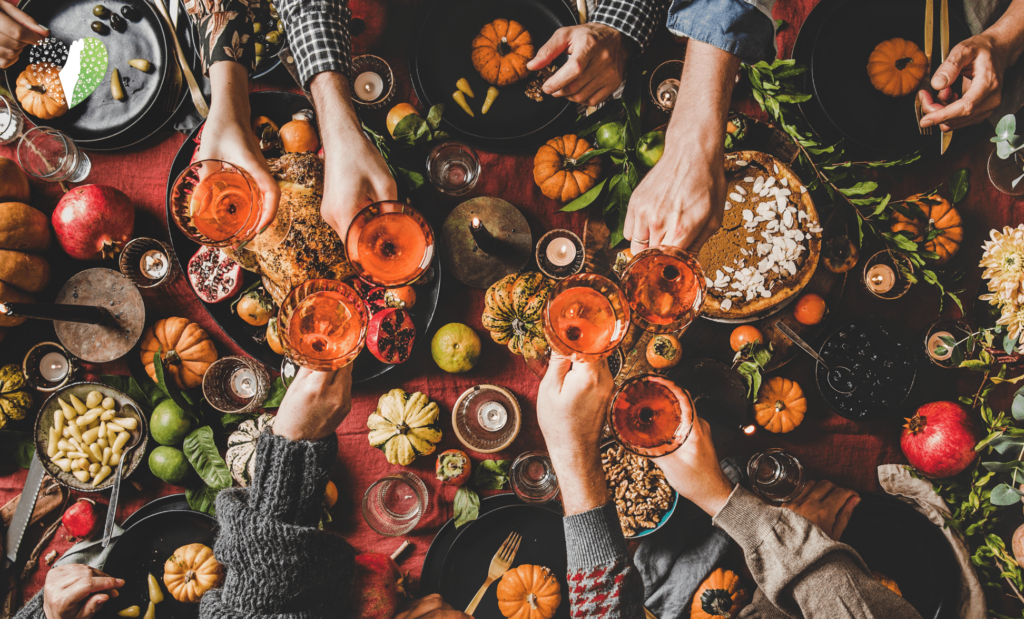 A beautifully set Thanksgiving table with Israeli dishes