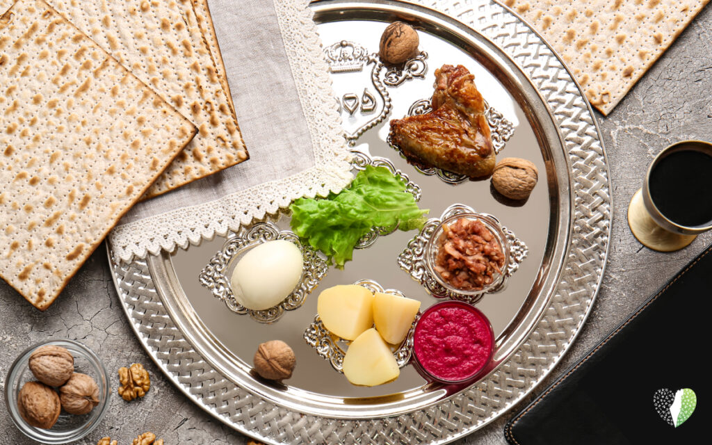 Passover Seder table set with symbolic foods
