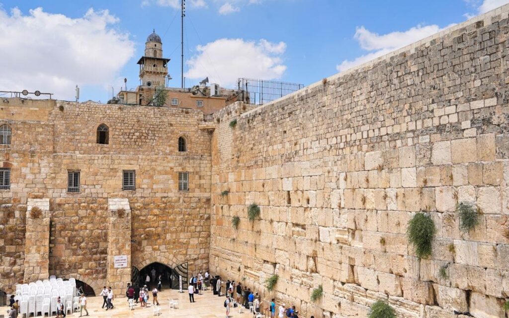 The Western Wall bustling with visitors and worshippers