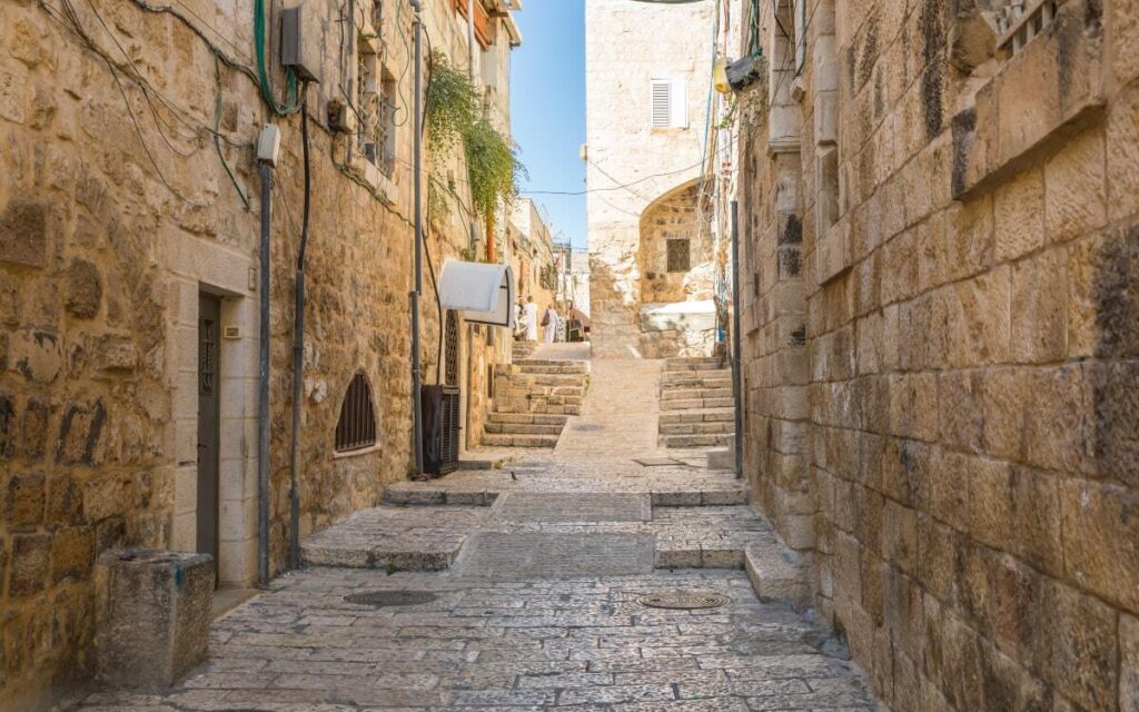 Church of the Holy Sepulchre with pilgrims gathered outside