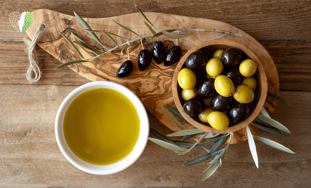 Bottles of freshly made olive oil on display